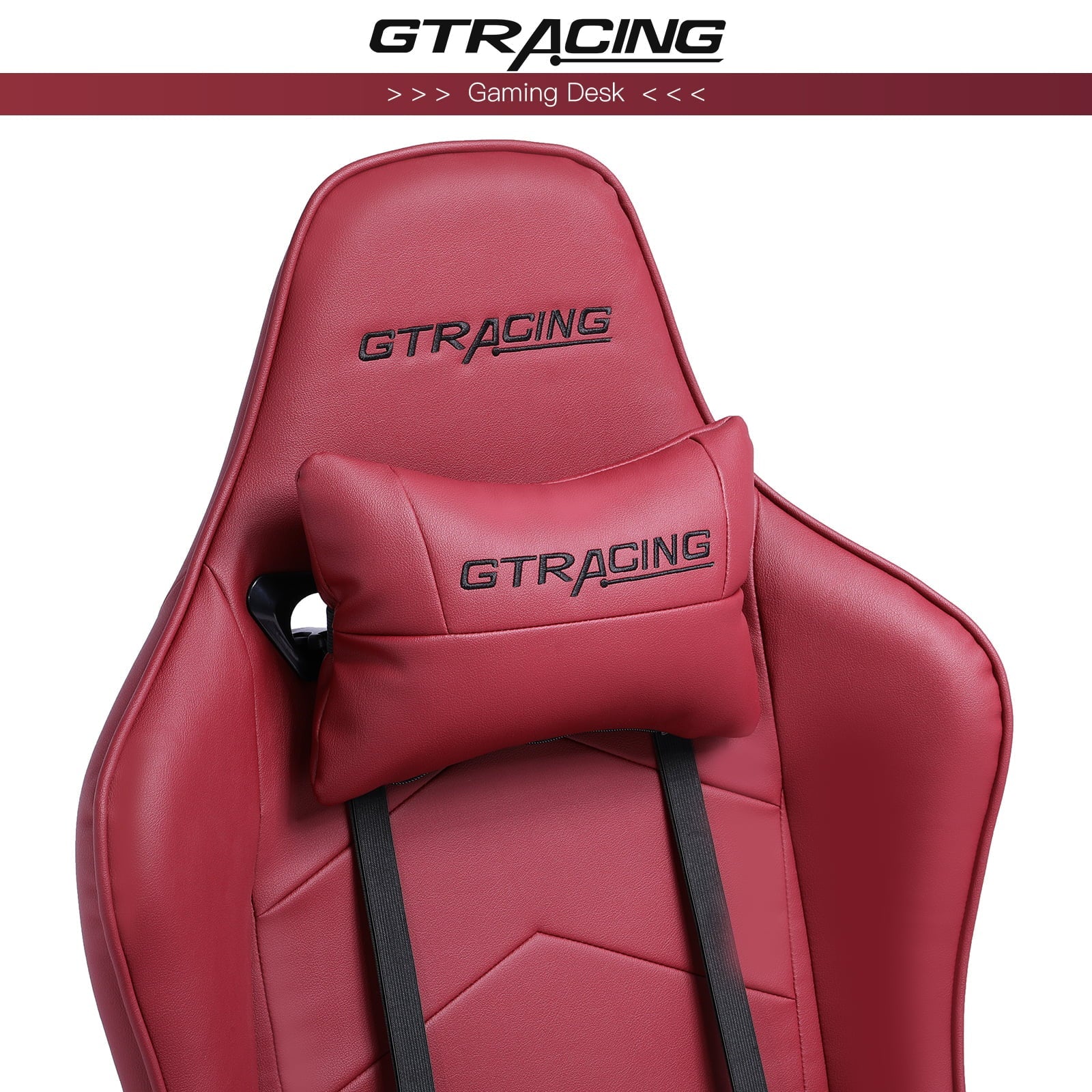 GTRACING Gaming Chair with Footrest Ergonomic Reclining Leather Chair, Dark Red