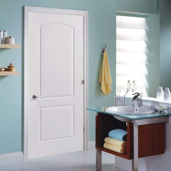 36 in. x 80 in. 2-Panel Arch Top Solid Core Textured Primed Composite Single Prehung Interior Door