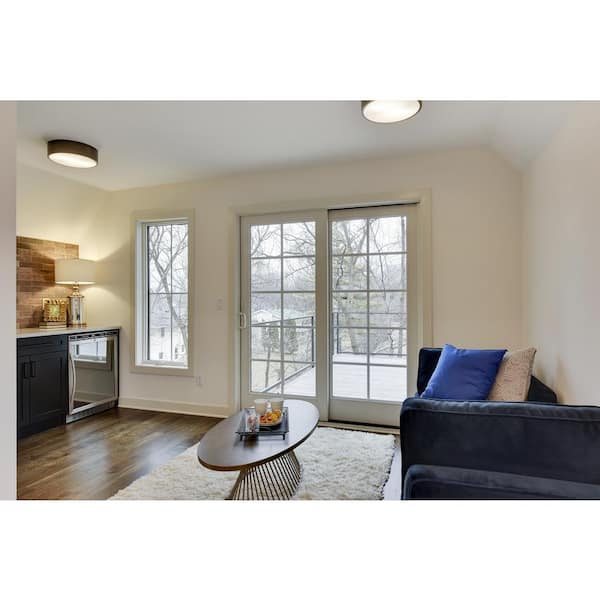 71-1/4 in. x 79-1/2in. 400 Series White Left-Hand Frenchwood Gliding Patio Door w/ Pine Int, Blinds and Satin Nickel Hdw