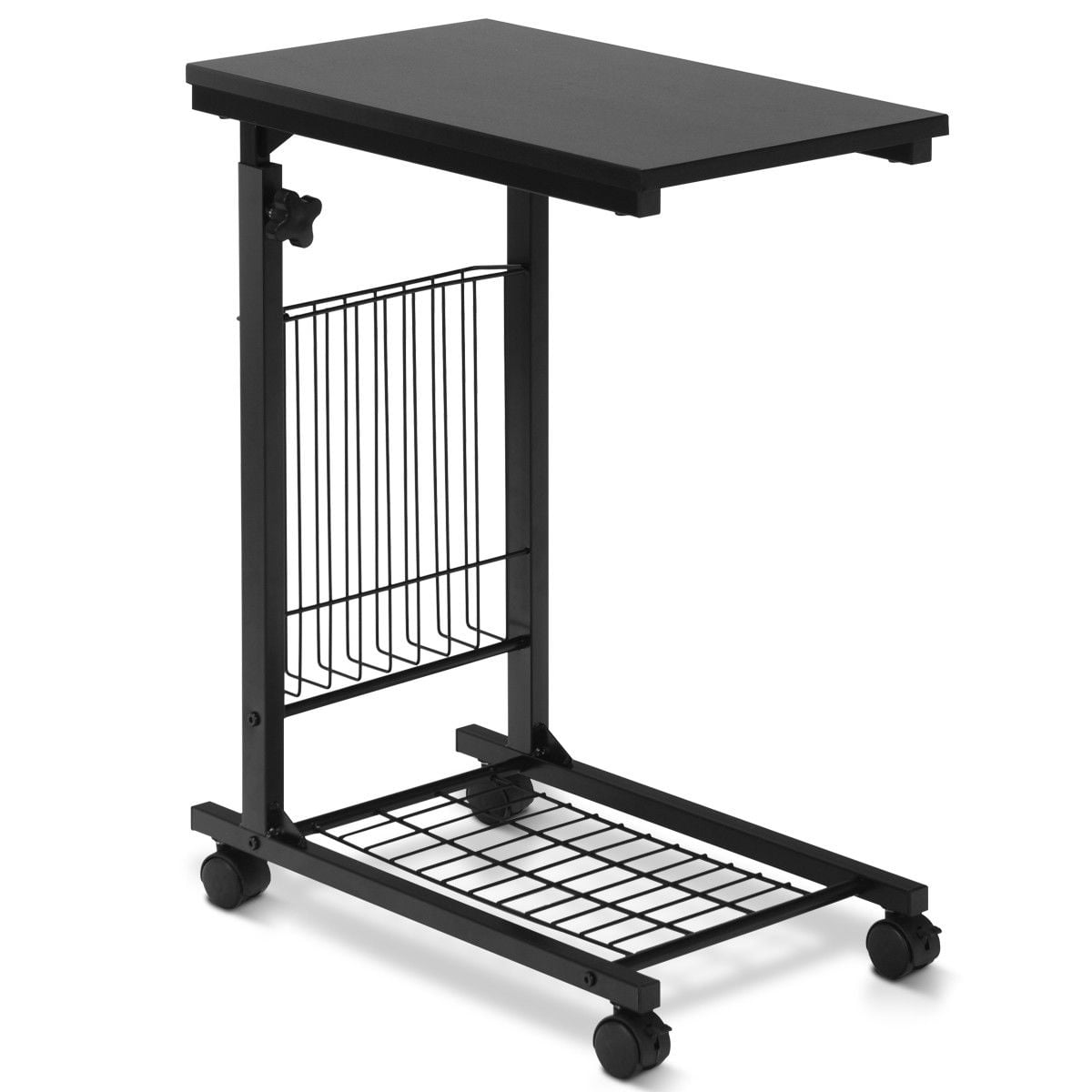 Gymax Height Adjustable Sofa Side Table Snack End Slide Under Table Rolling Casters