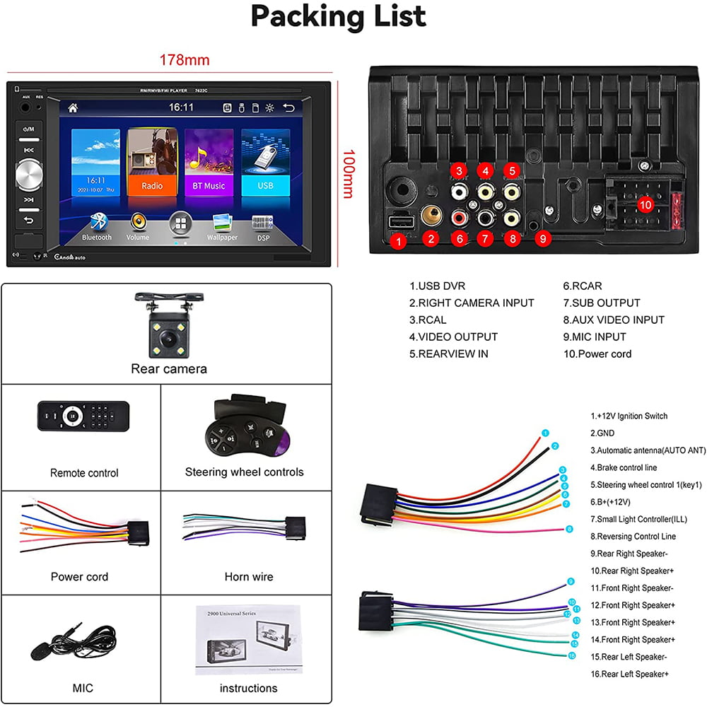 Podofo Double 2 Din 6.2'' Car Stereo Radio with Apple Carplay Android Auto HD Touch Screen Car MP5 Player Bluetooth Mirror Link USB,with Rearview Camera