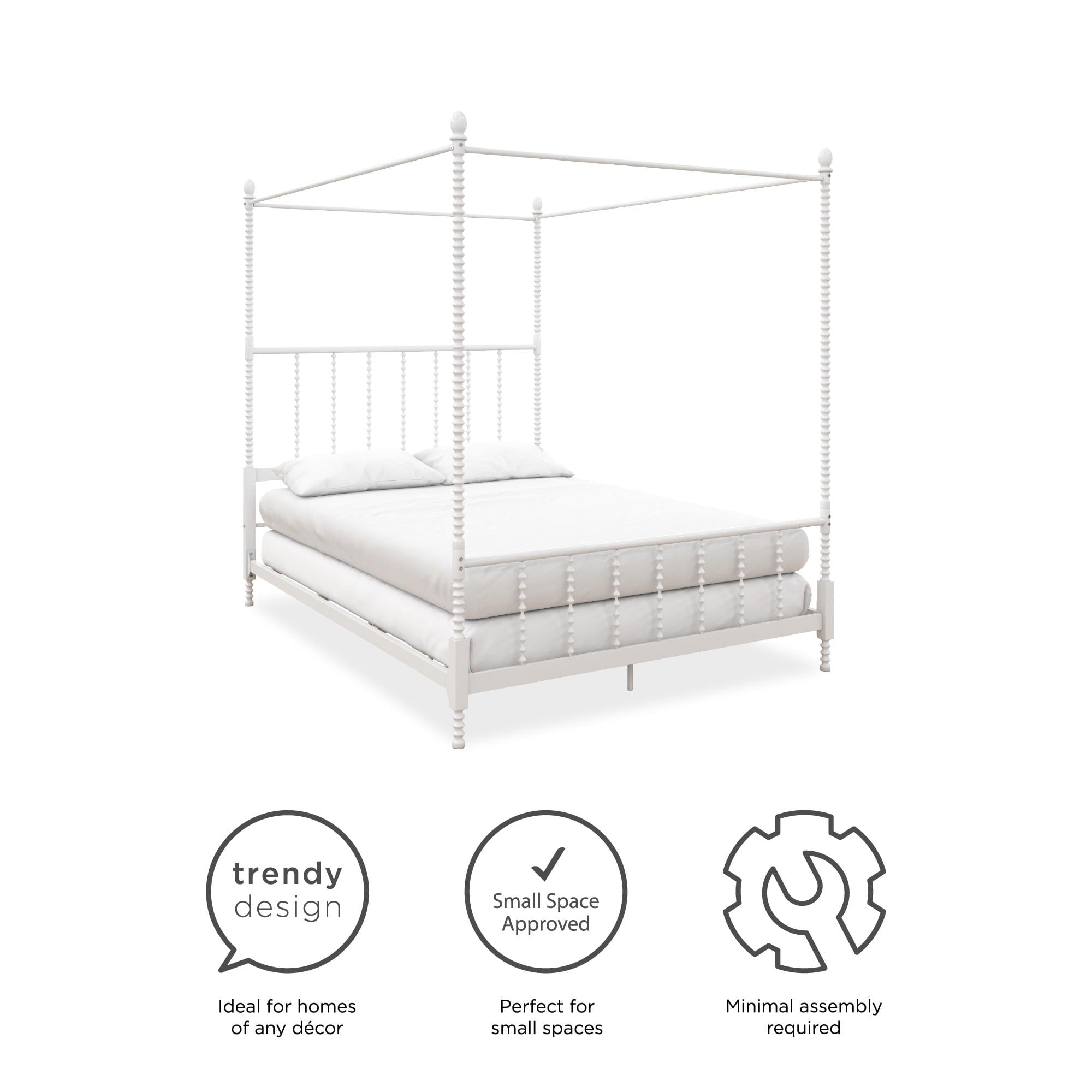DHP Jenny Lind Queen Canopy Poster Bed Frame, White