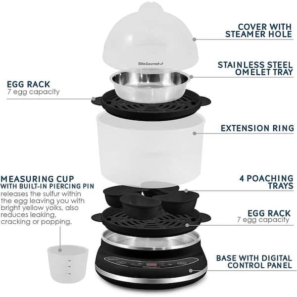 14-Egg Capacity Black Programmable 2-Tier Egg Cooker/Steamer