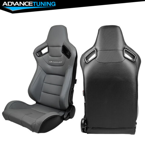 Reclinable Racing seat Left Drive + Dual slider Grey PU &Carbon Leather Back