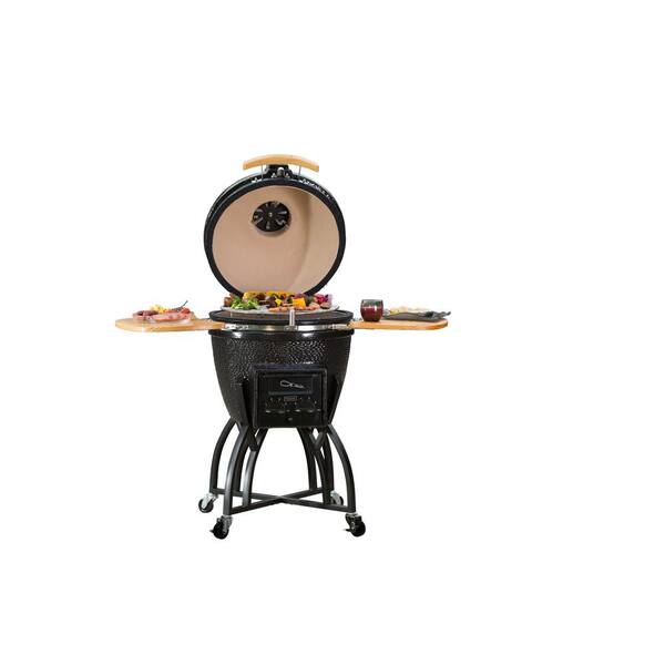 22 in. Kamado S-Series Ceramic Charcoal Grill in Black with Cover, Cart, Side Shelves, Two Cooking Grates and Ash Drawer
