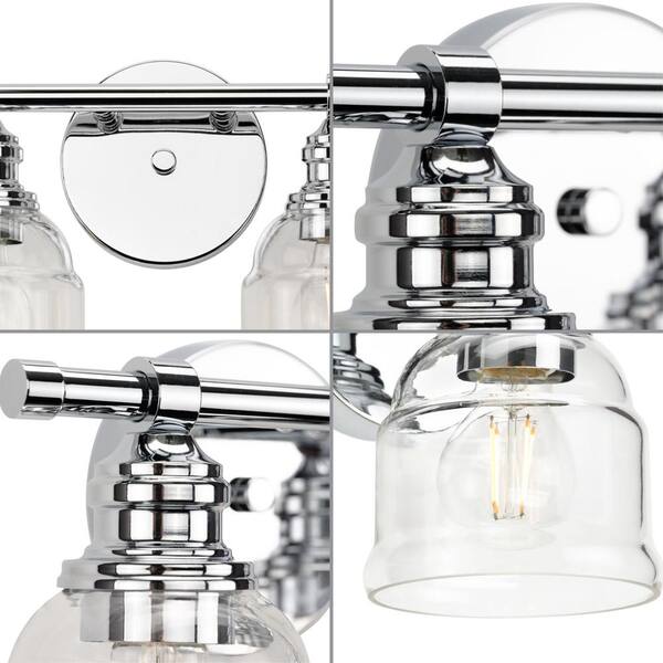 Ambrose 13 in. 2-Light Polished Chrome with Clear Glass Shades New Traditional Bath Vanity Light