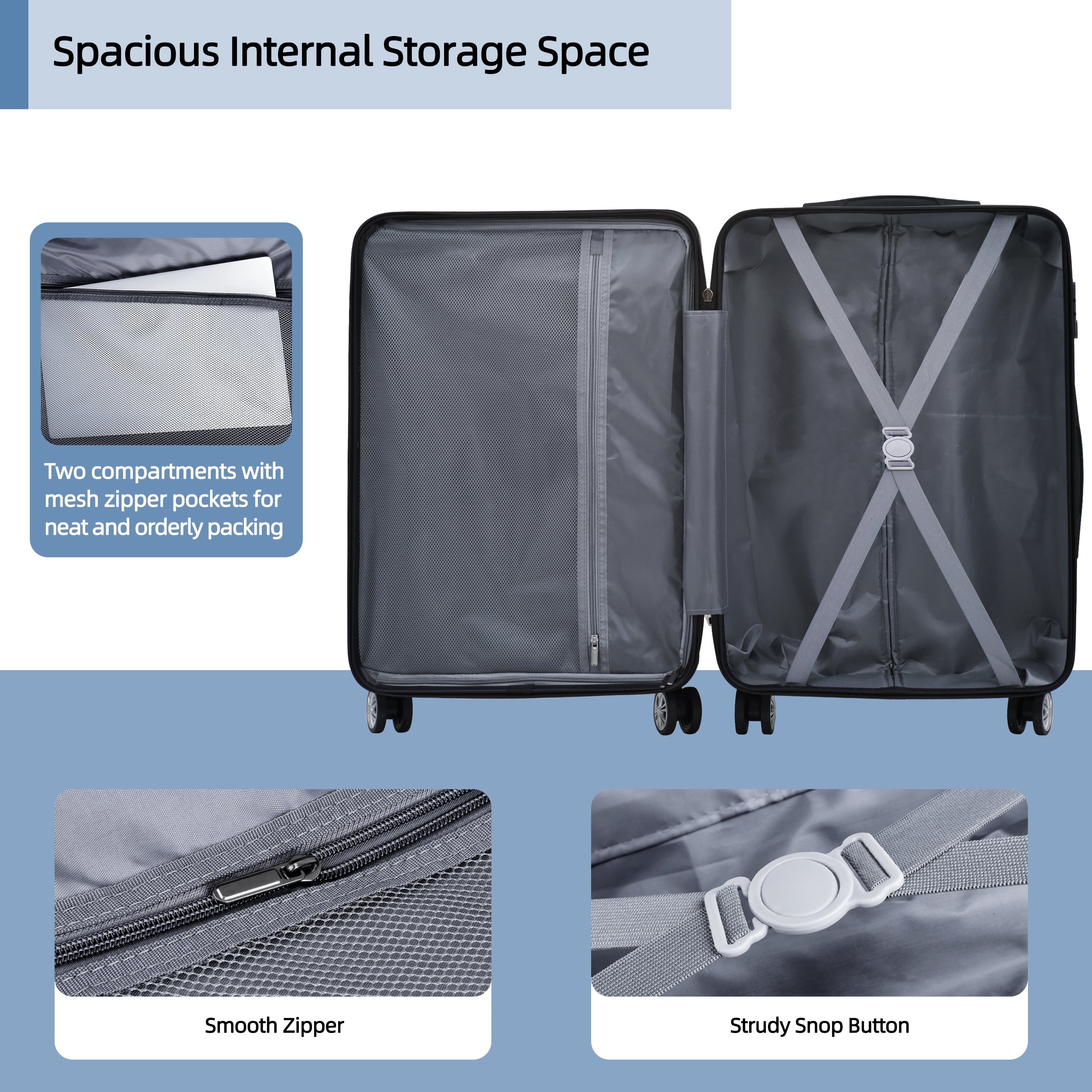 Sunbee 3 Piece Luggage Sets Hard Shell Suitcase Set with TSA Lock Durable Spinner Wheels