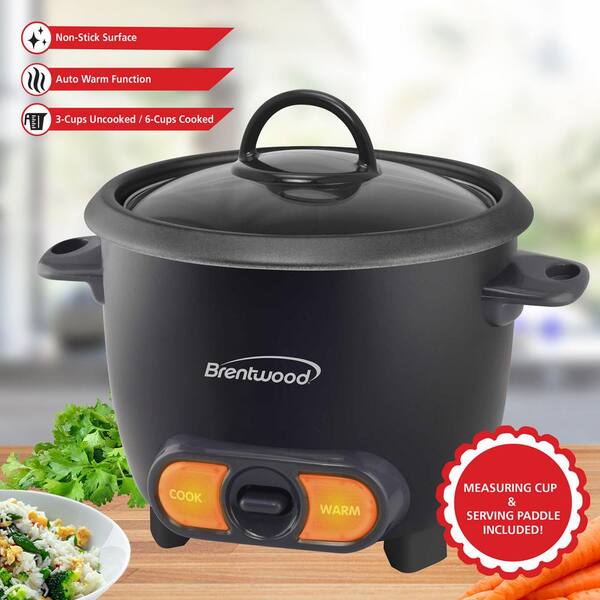 3-Cup Black Uncooked/6 Cup Cooked Non Stick Rice Cooker