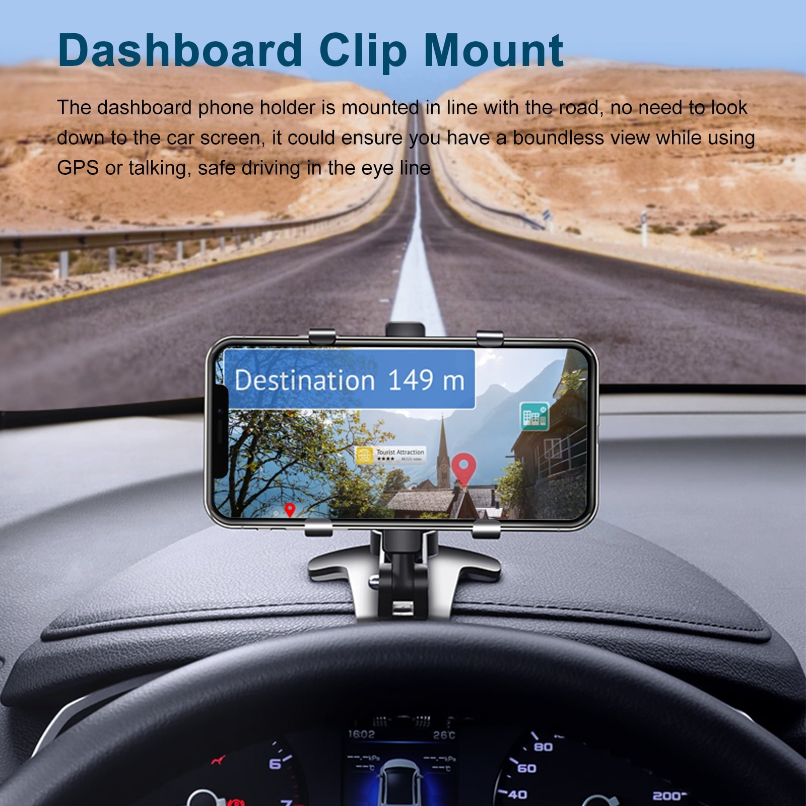 Car Phone Holder Mount, EEEkit Dashboard Phone Car Mount, 360 Degree Rotation Dashboard Cell Phone Holder, Cell Phone Car Clip Mount Stand Fit for iPhone, Galaxy Smartphones