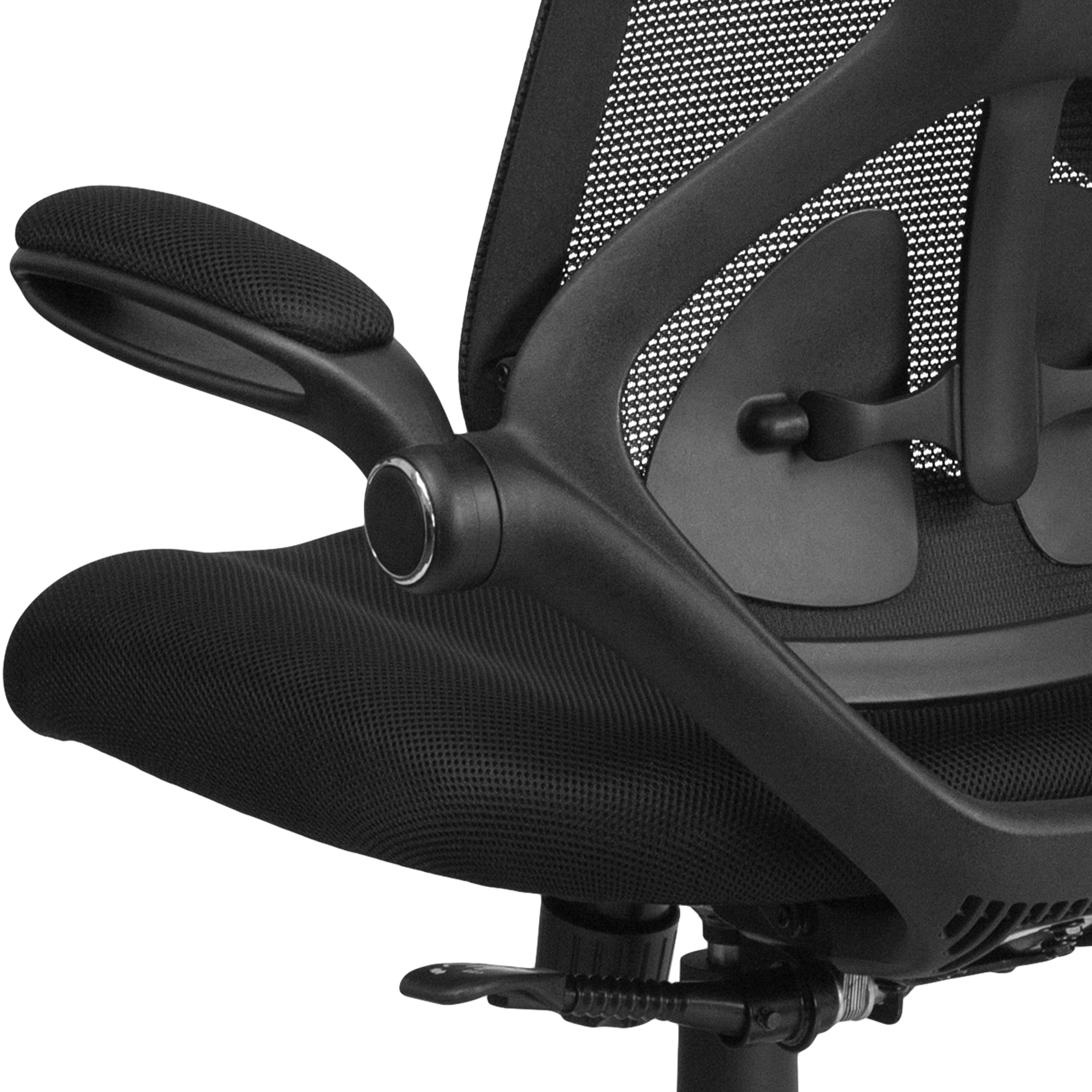 Flash Furniture Kimble High Back Black Mesh Executive Swivel Ergonomic Office Chair with Adjustable Lumbar, 2-Paddle Control and Flip-Up Arms