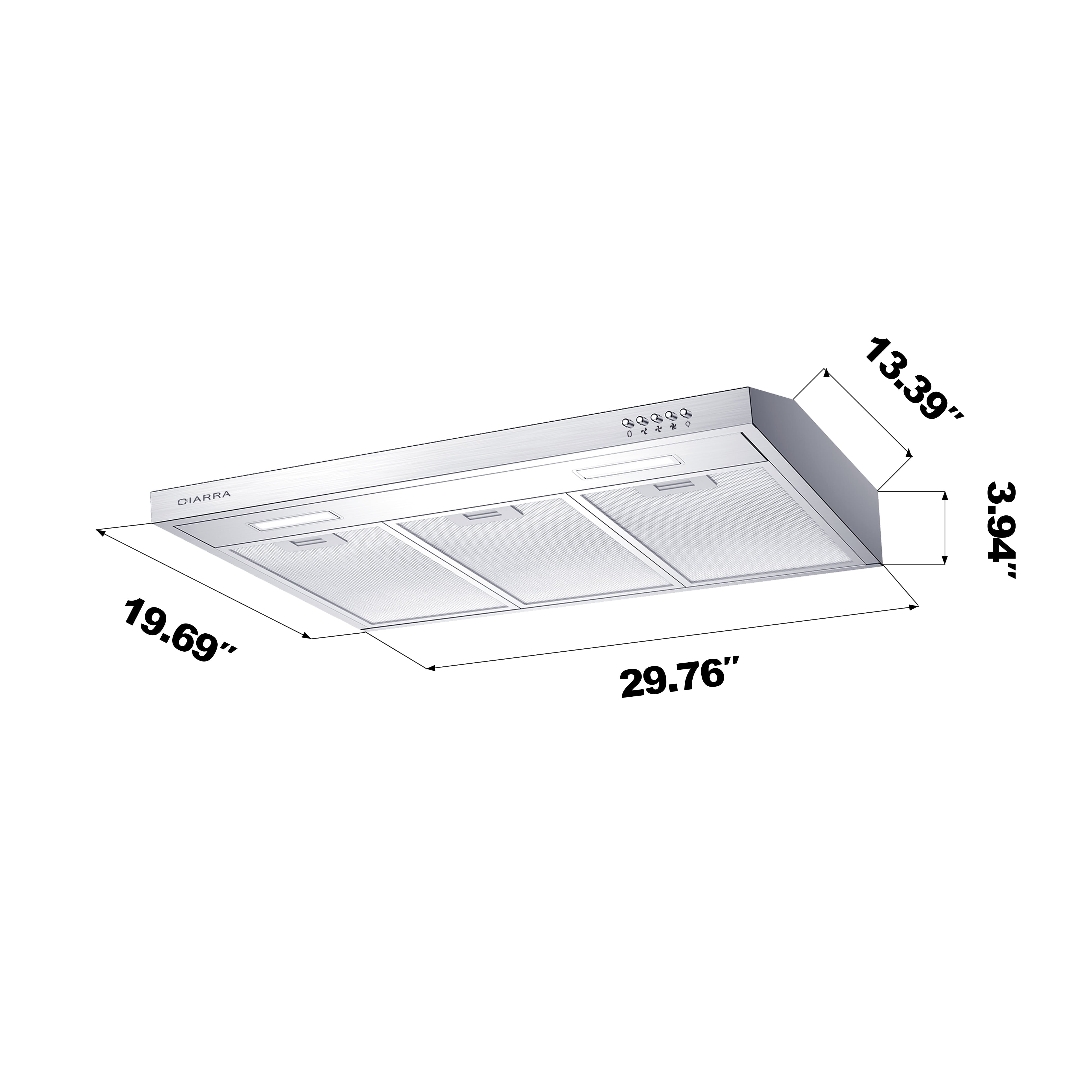 CIARRA 30 in Convertible Range Hood Under Cabinet Stainless Steel with 3 Speed Exhaust Fan CAS918A75