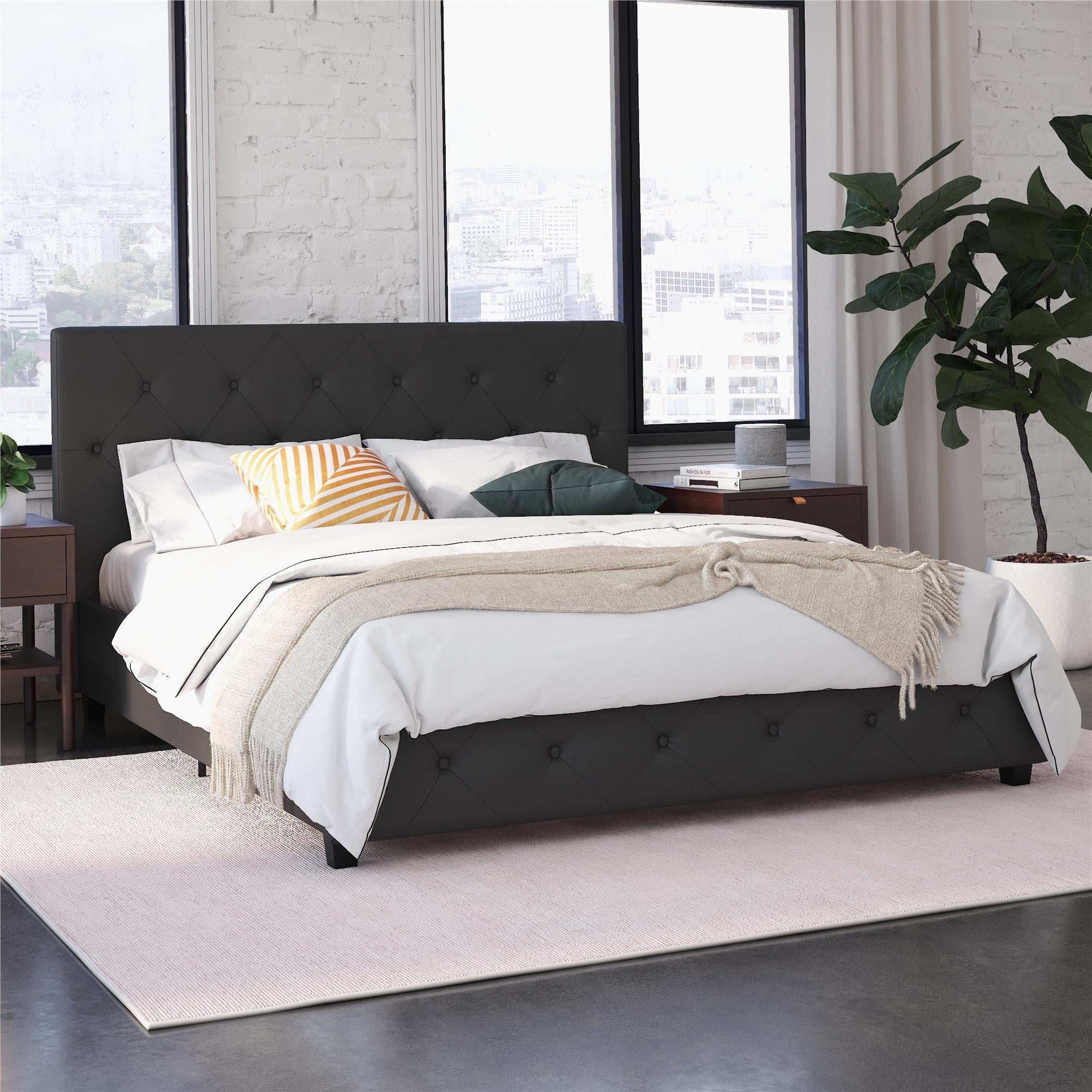 DHP Dakota Upholstered Platform Bed, Queen, Gray Faux Leather