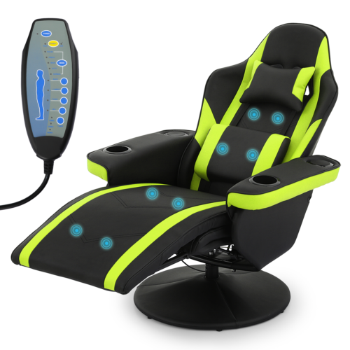 [PRO GAME]Computer Racing Chair Massage Recliner Swivel Seat w/Bluetooth Speaker