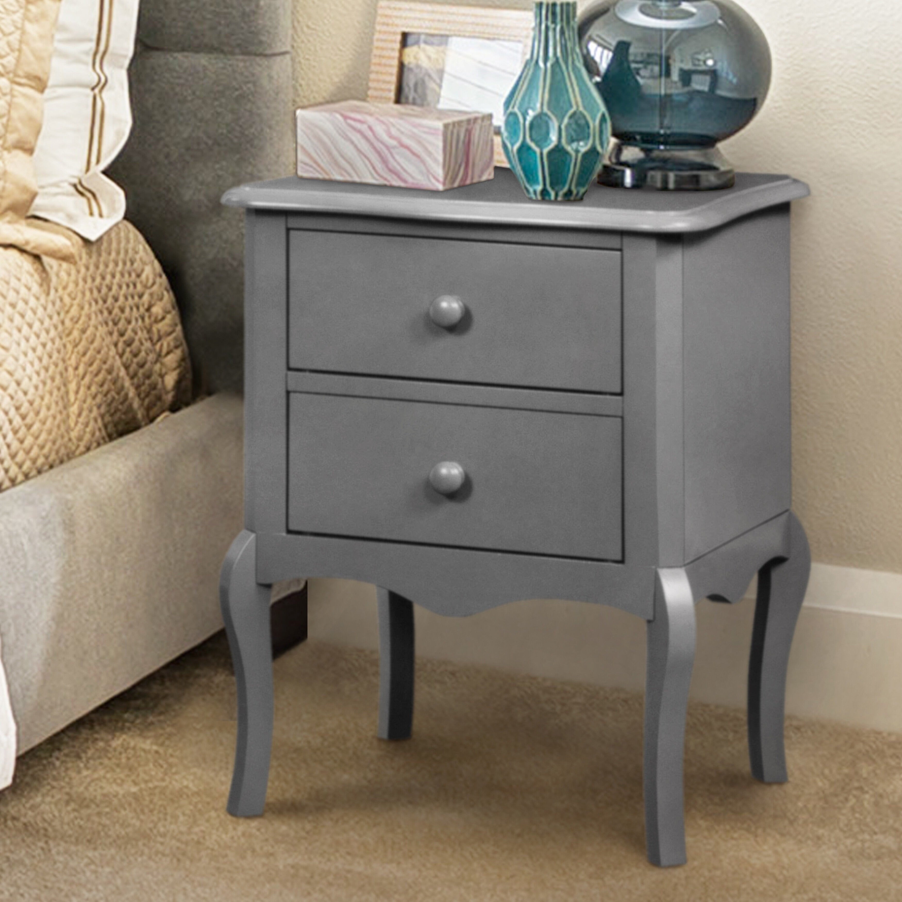 Furniture of America Hoa Traditional Solid Wood 2-Drawer Nightstand by  Blue Painted, Wood Finish
