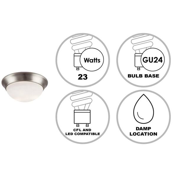 Bolton 16 in. 3-Light CFL Brushed Nickel Flush Mount Ceiling Light Fixture with Frosted Glass Shade