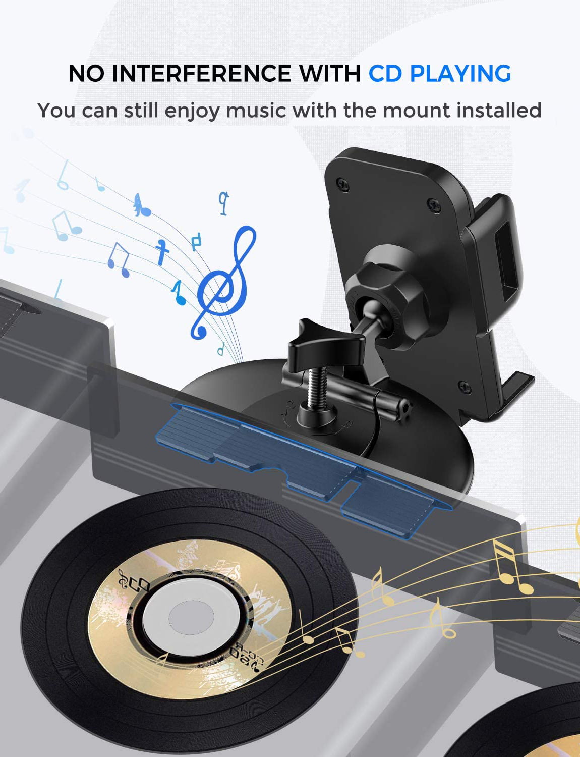 Pokanic Car Cell Phone CD Slot Mount Adjustable 360 Rotation Stand Holder Three-Side Grips Design One Touch Clamp Compatible with iPhone Galaxy Note Pixel Universal (CD Slot Mount)