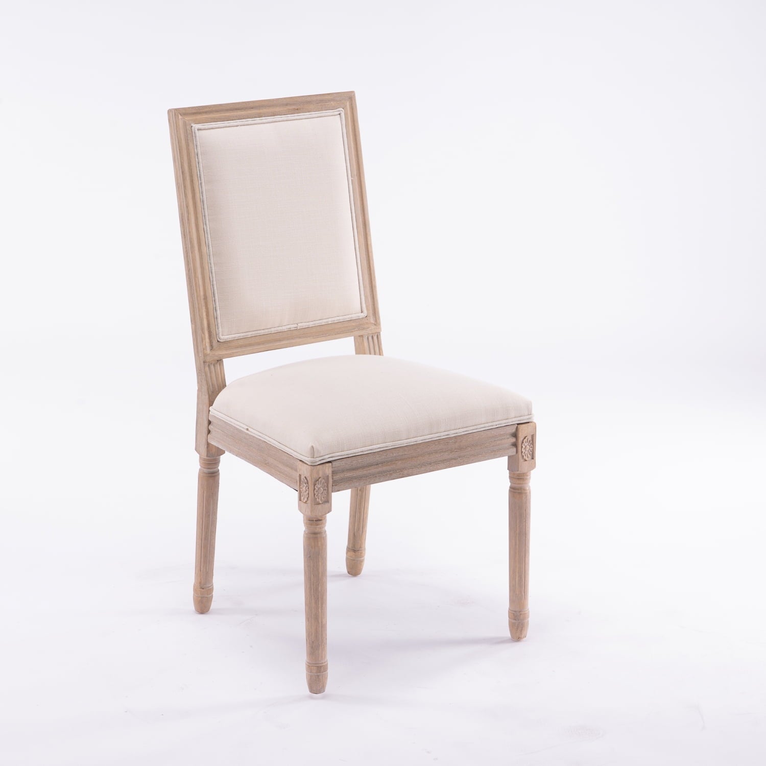 Classic Cream French-Style Dining Chair Set of 2 - Antique Painted Solid Wood Frame with Comfortable Linen Fabric Upholstery for Elegant Dining Spaces