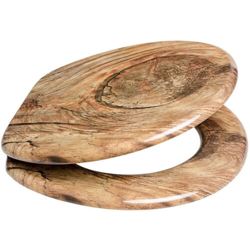 Sanilo 118 Round Silent Soft Close Molded Wood Adjustable Toilet Seat, Rustic