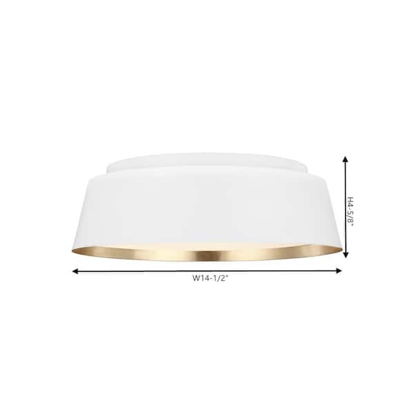 Asher 14.5 in. W 3-Light Matte White and Gold Leaf Semi Flush Mount Light