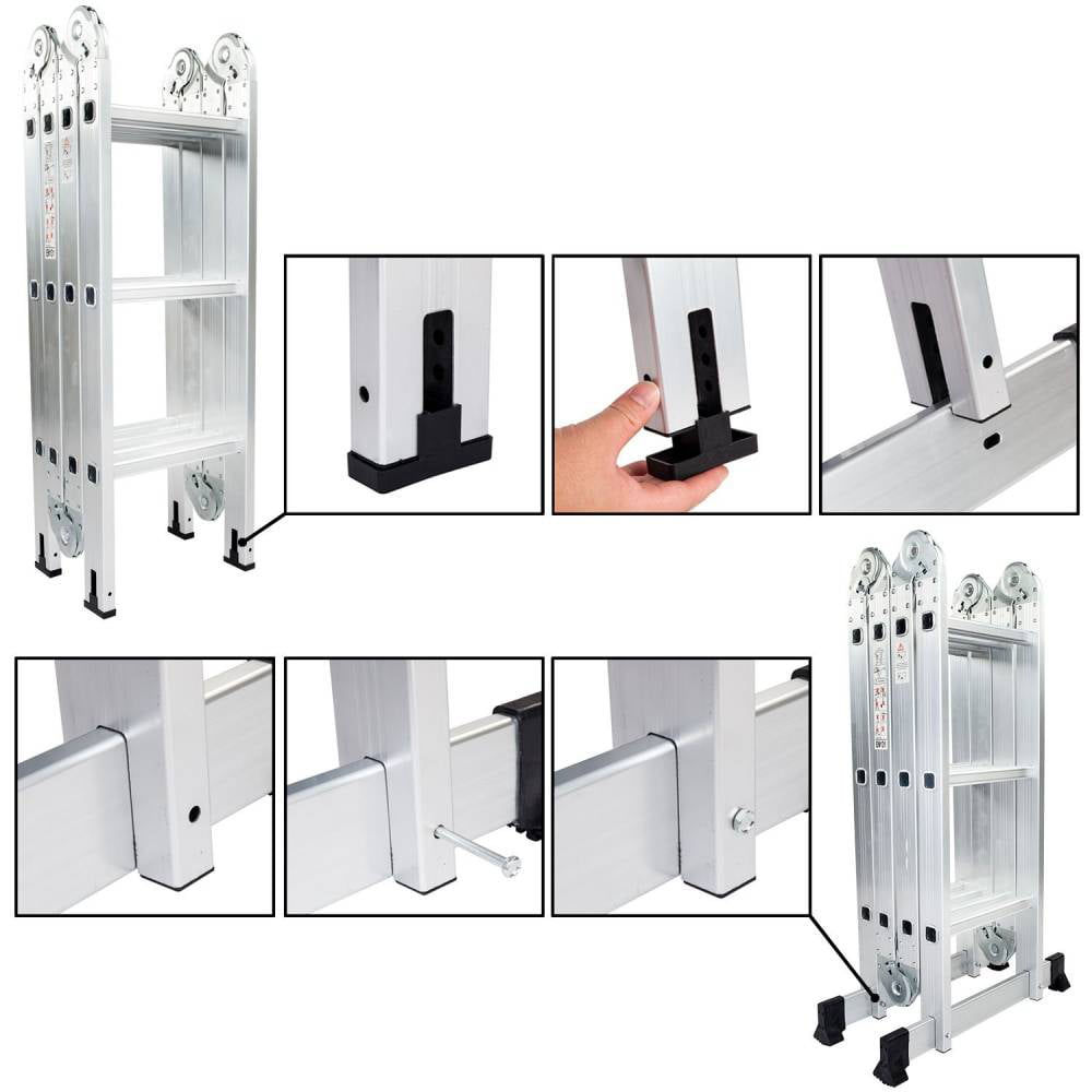 Ktaxon 12.5ft 7 in 1 Multi-Purpose Scaffold Ladder, Folding Aluminium Extension Ladder,  EN 131 Standard, 330lbs Capacity