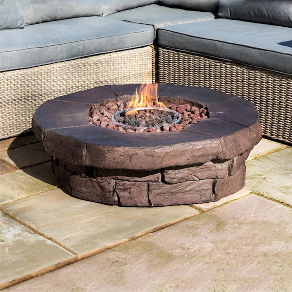 37.01 in. x 37.01 in. Round Stone Look Outdoor Propane Gas Fire Pit