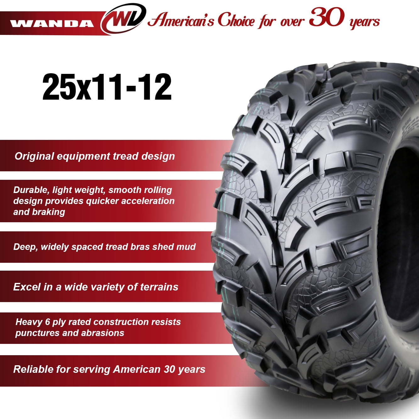 Wanda ATV Tires 25x11-12 /6PR P373A - 10253, Set 2