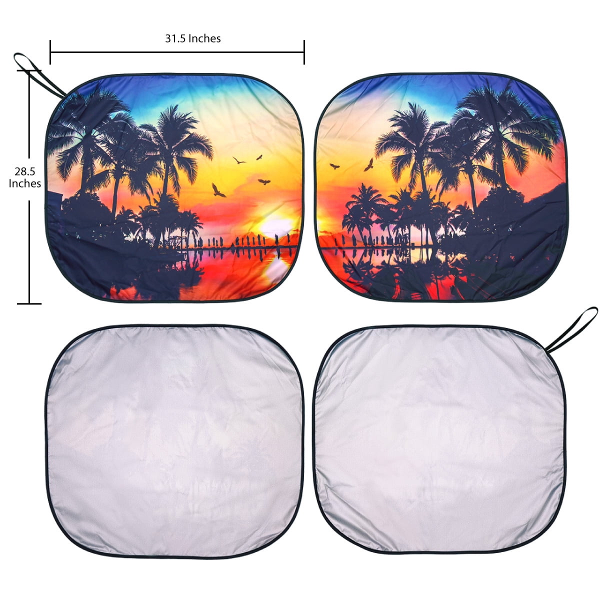 Auto Drive 2 Count Palm Tree Sunset Universal Twist Sun Shade Product Size 28.5'' x 31.5''
