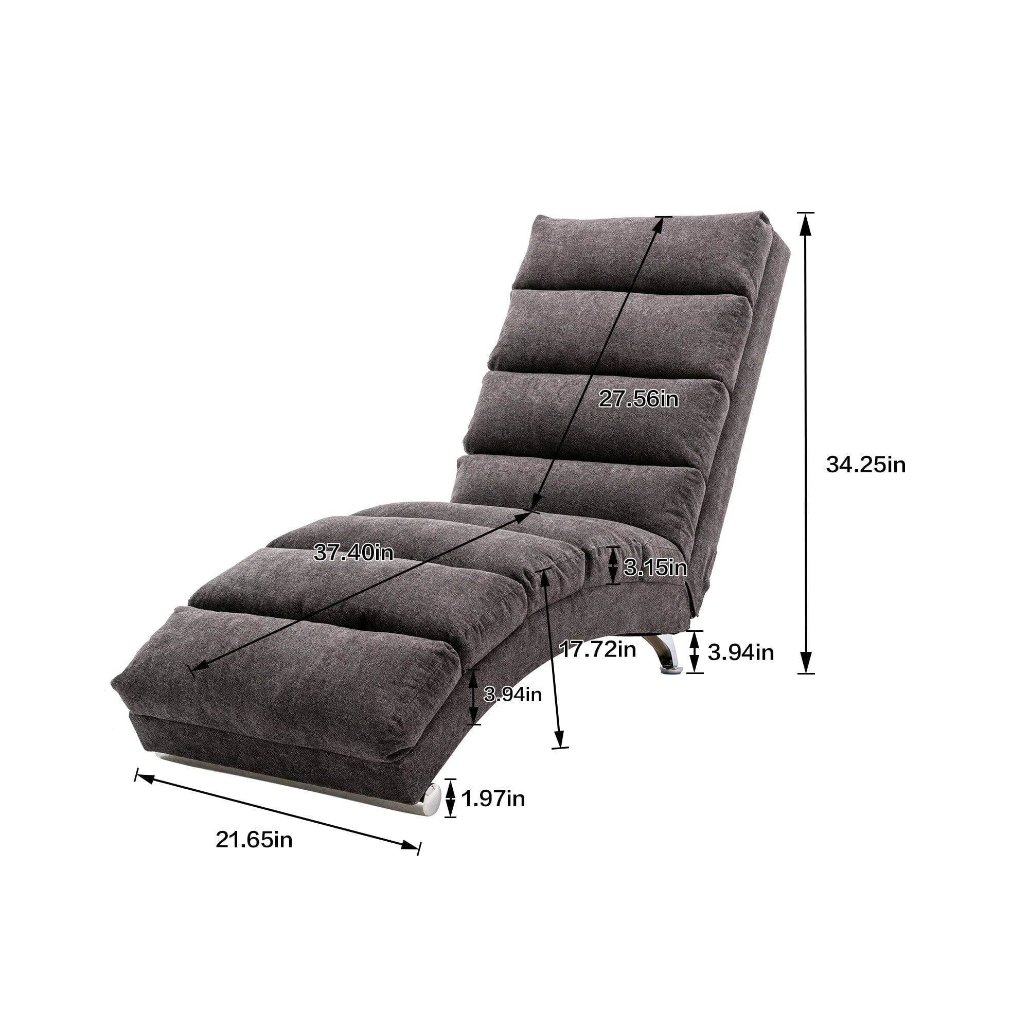 Massage Chaise Lounge, Electric Recliner Chair with 8 Massage Zones and 5 Modes, Modern Linen Upholstered Lounger with Side Pocket and Ergonomic Backrest Lounge Chair for Living Room, Dark Gray