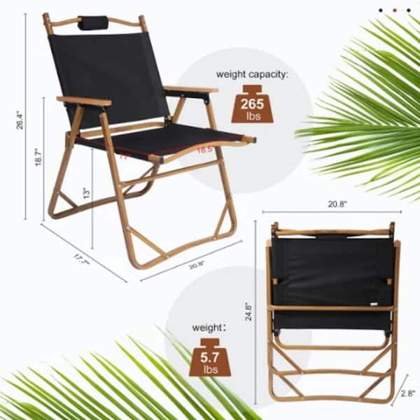 Aluminum Alloy Folding Chair Outdoor Wood Grain Camping Chair Portable Leisure Fishing Stool, Support 265 lbs. (2-Piece)