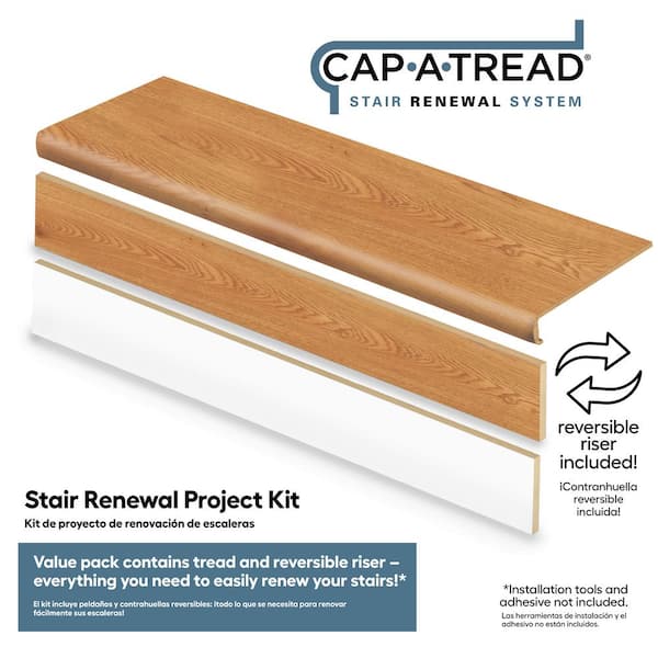 Haley Oak 2.28 in.T x 47 in. L x 12.15 in. W Laminate Stair Tread and Reversible Riser Kit Adhesive