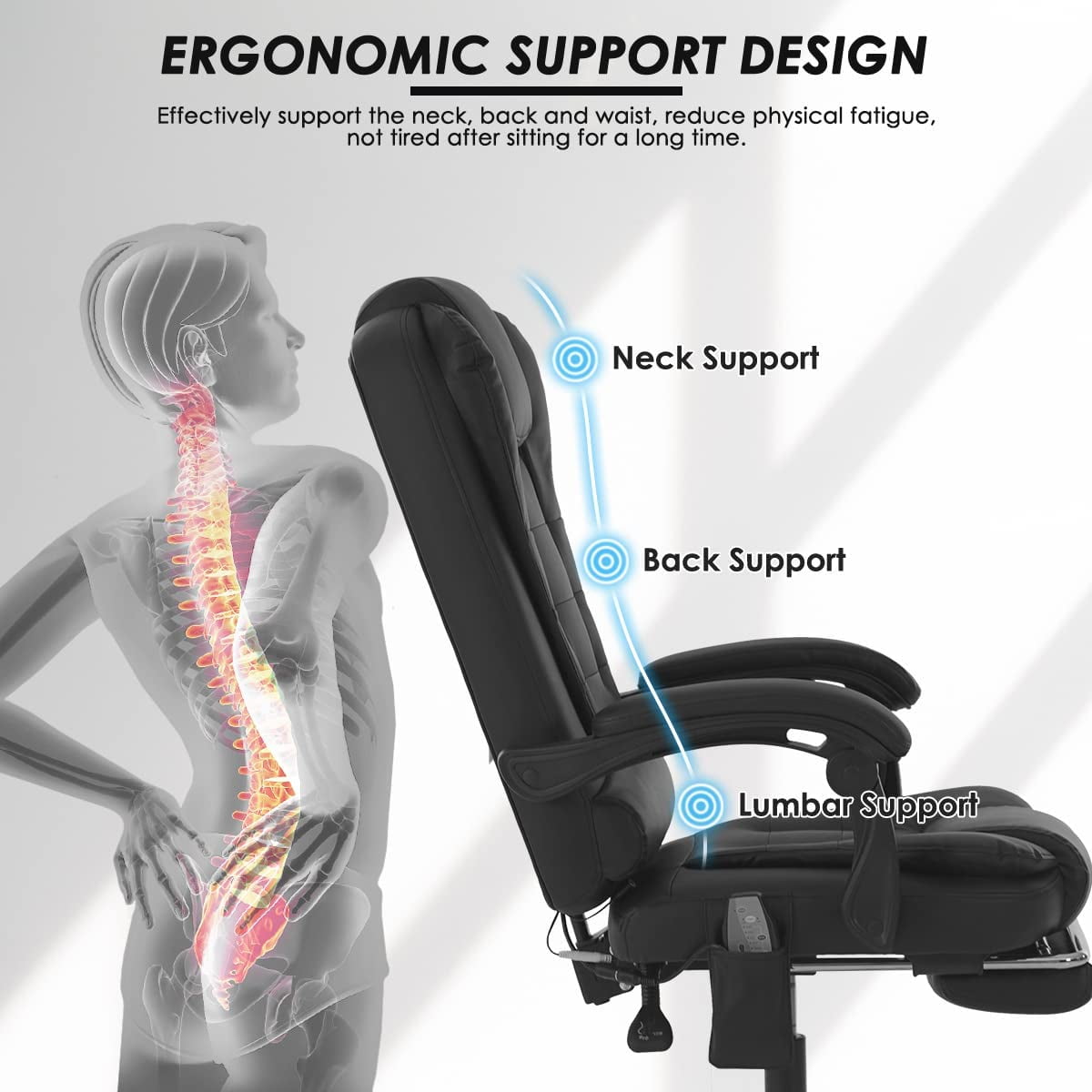 Massage Office Chair Ergonomic Executive Chair Office Gaming Chair with Adjustable Footrest and Linkage Armrest, Black