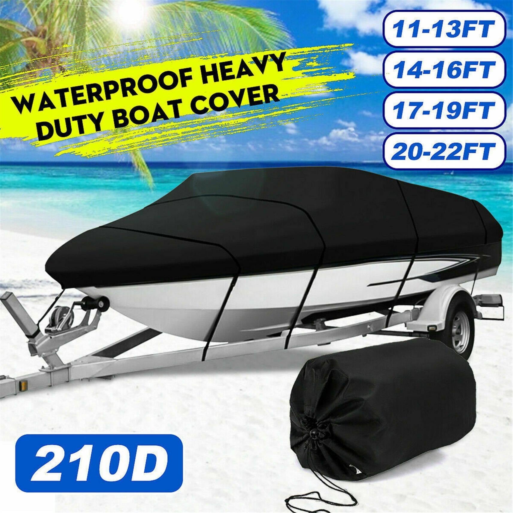 Trailerable Boat Cover, Heavy Duty Waterproof Boat Cover, 11-13FT UV Resistant Marine Grade Outboard Cover Compatible for Bass Boat, Fits Bayliner Tri-Hull V-Hull Fishing Runabout Boat, Black