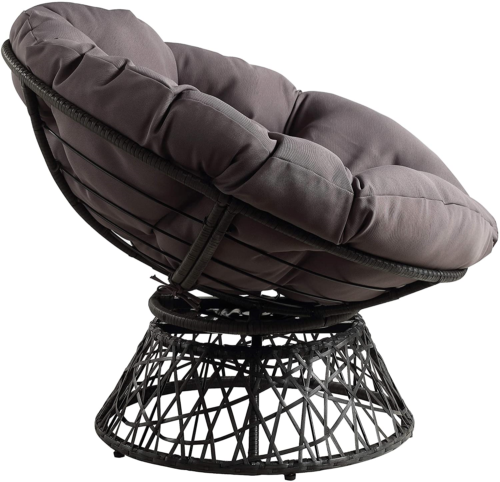 OSP Home Furnishings Wicker Papasan Chair with 360-Degree Swivel, Grey Frame