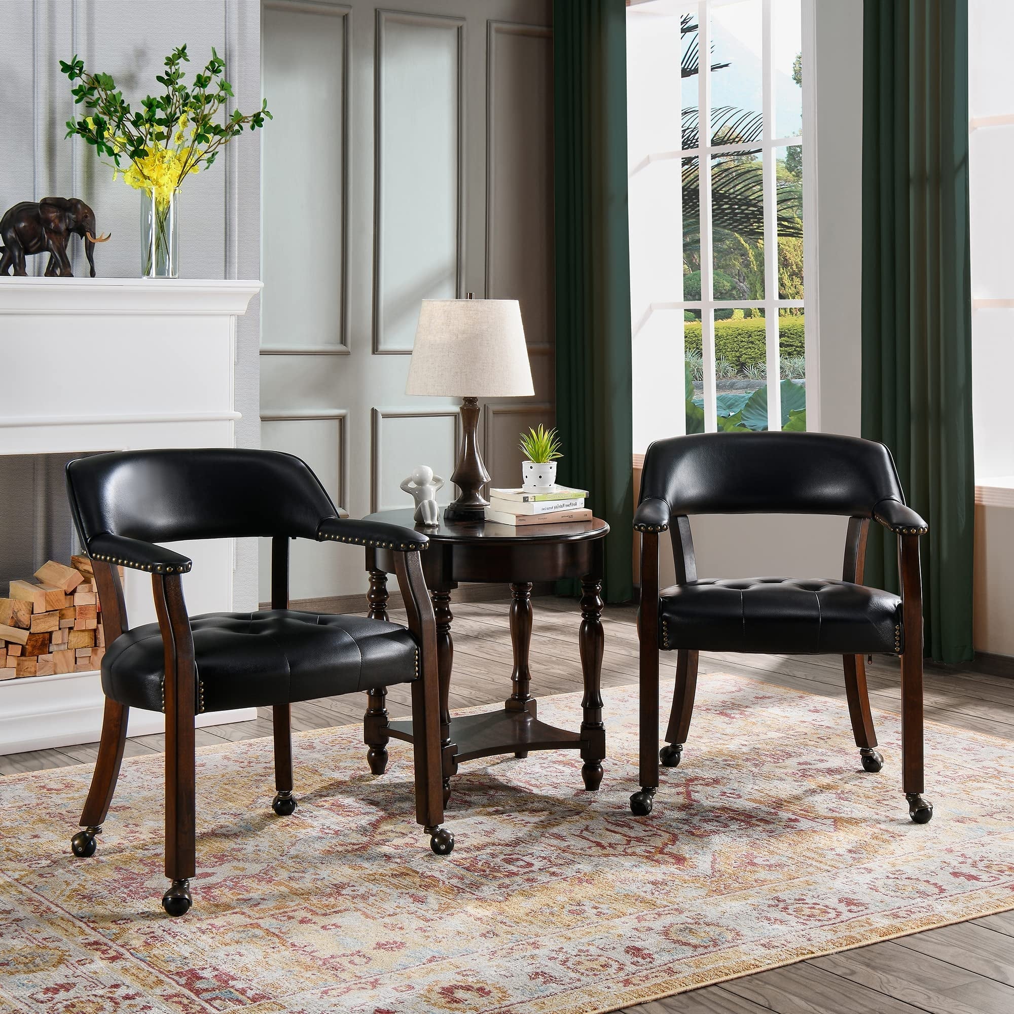 Dining Chair with Casters, Captain's Chairs with Rollers Dinette Sets Poker Chairs with Wheels Kitchen Table Rolling Chairs High Back Chair On Caster(Black 318BK)