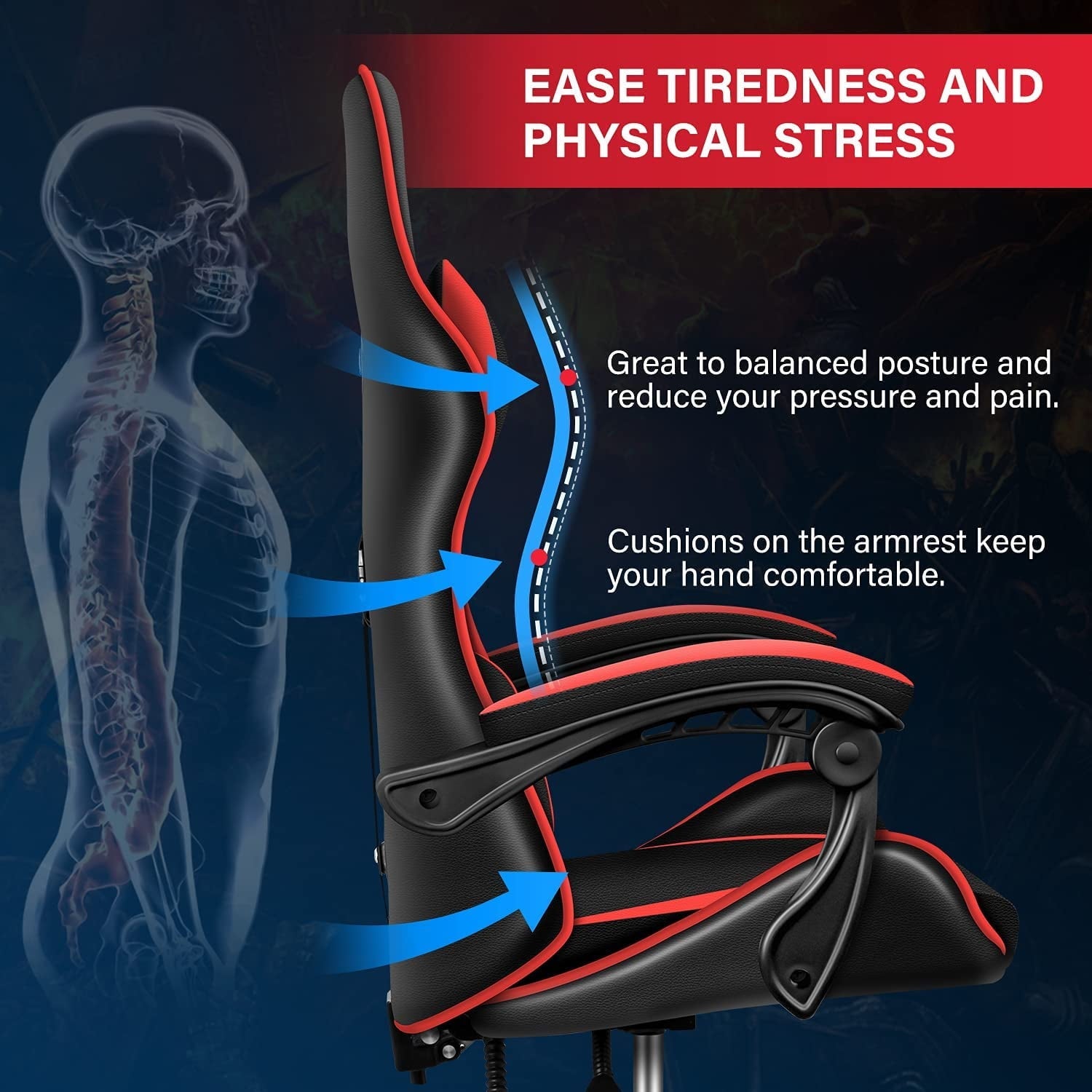 Gaming Chair Racing Office Computer Ergonomic Video Game Chair Backrest and Seat Height Adjustable Swivel Recliner with Headrest and Lumbar Pillow Esports Chair, Black