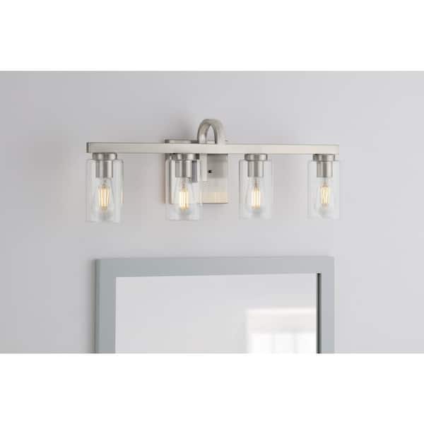 Kendall Manor 29 in. 4 Light Brushed Nickel Bathroom Vanity Light with Clear Glass Shades
