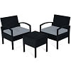 Costway 3PCS Patio Rattan Furniture Set Coffee Table & Chairs Set with Seat Cushions Garden