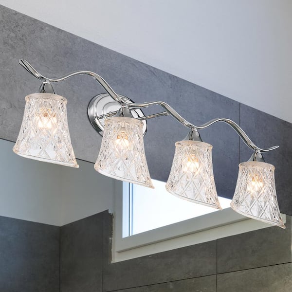 Brescia 31.5 in. 4-lights Chrome Vanity Light with Cut Crystal Glass Shade