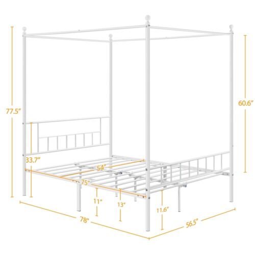 Metal Canopy Bed Frame With Headboard/Foot<wbr/>board Four-poster Bed Twin/Full/Quee<wbr/>n