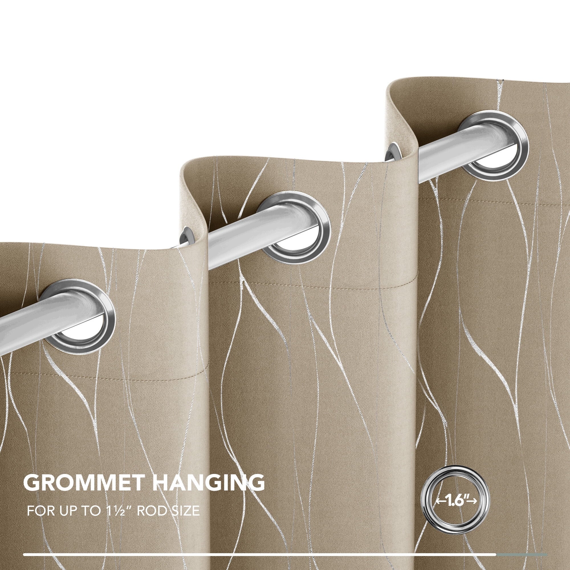 Deconovo Silver Wave Foil Print Blackout Curtains Grommet Light Blocking Curtain Room Darkening Noise Reducing WindoWDraperies 52Wx 84L inch Set of 2 Panels Khaki