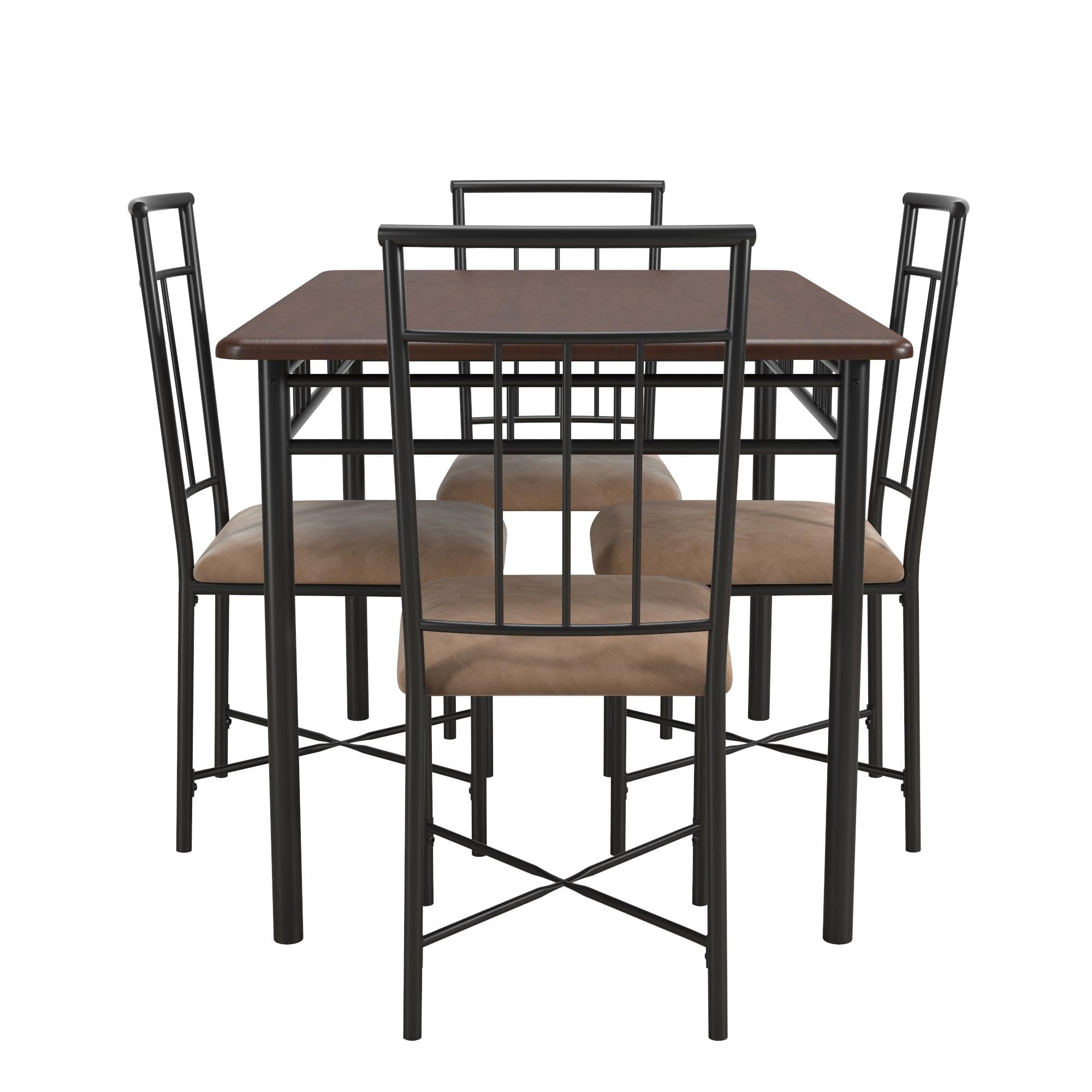 Mainstays Louise Traditional 5-Piece Wood & Metal Dining Set, Deep Walnut