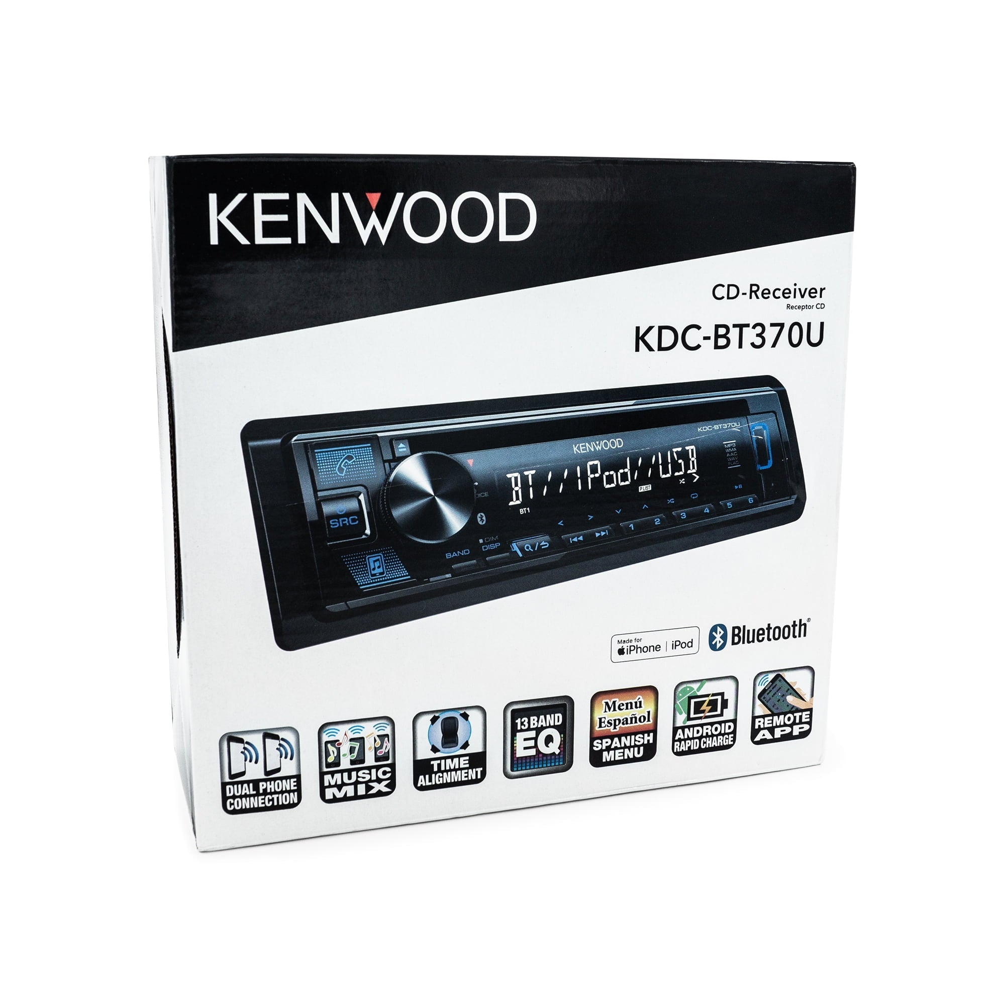 KENWOOD KDC-BT370U CD Car Stereo Receiver with Bluetooth, AM/FM Radio, Front High Power USB