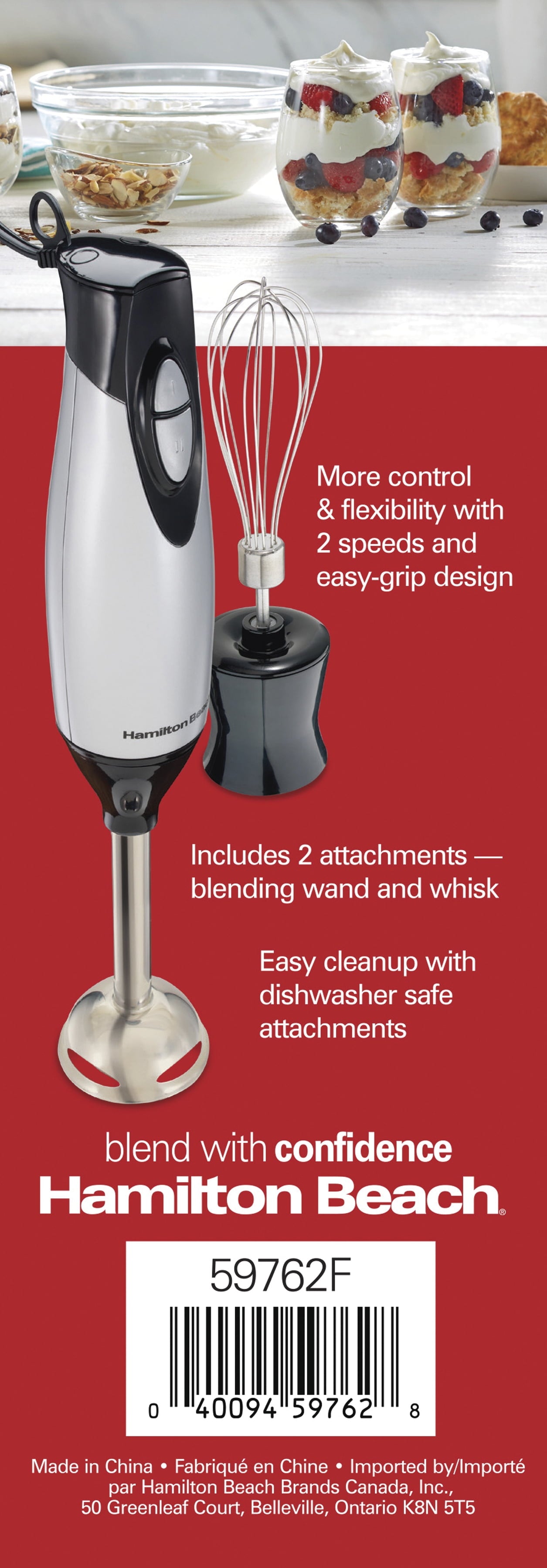 Hamilton Beach 2-Speed Hand Blender with Whisk Attachment, New, 59762F