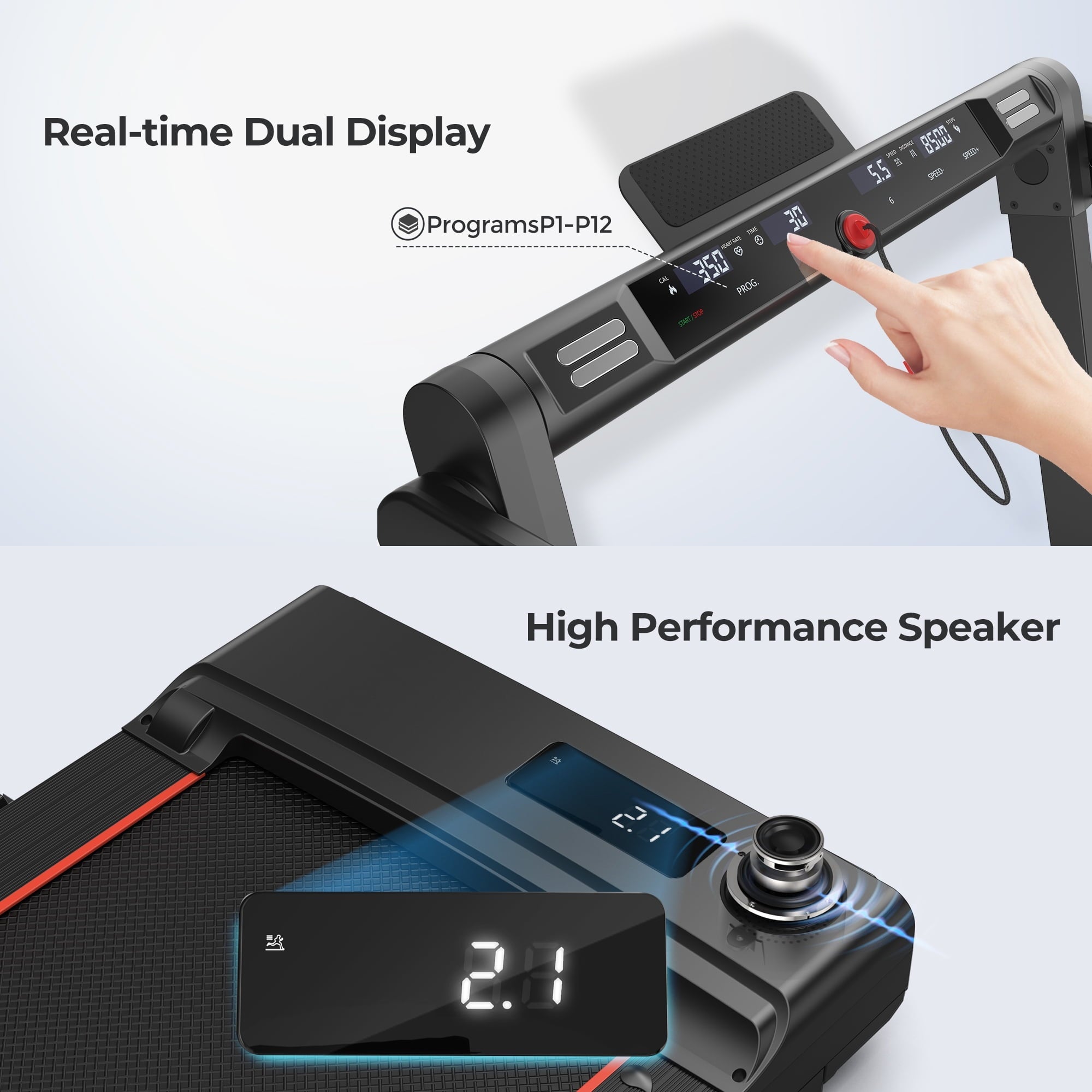 GEEMAX 3.0HP 2 in 1 Dual Display Folding Treadmill Under Desk Treadmill W/APP and 12 Pre-Set Fitness Exercise Programs & Remote Control Electric Treadmill Jogging Machine , 265 lb Capacity 0.6-7.5MPH