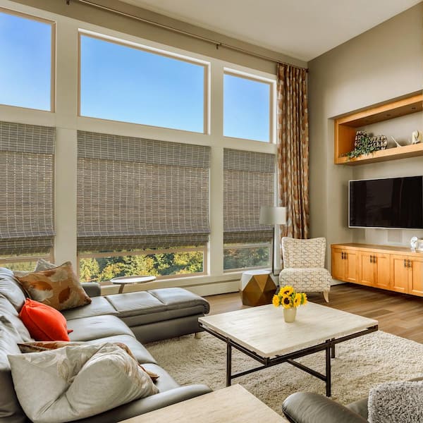 Modern Farmhouse Cut-to-Size Driftwood Flat-Weave Cordless Light-Filtering Bamboo Shade - 35 in. W x 72 in. L