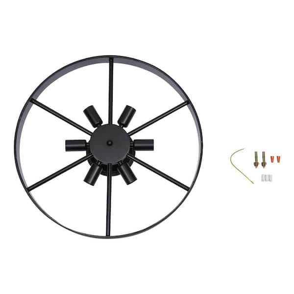 18 in. 6-Light Black Industrial Wagon Wheel Rustic Flush Mount Ceiling Light
