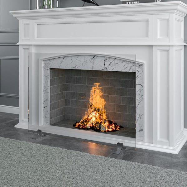 39 in. x 29 in. Clear 1-Panel Fireplace Screen Guard Single Panel Tempered Glass Screen Fire Place