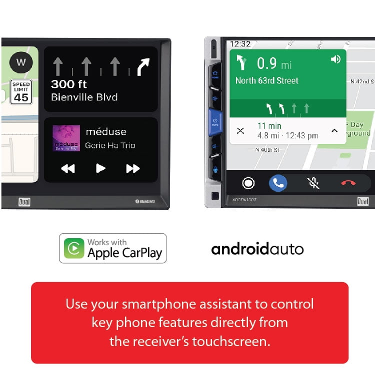 Dual Electronics XDCPA10BT 7 Inch Double DIN Car Stereo, Certified Apple CarPlay Android
