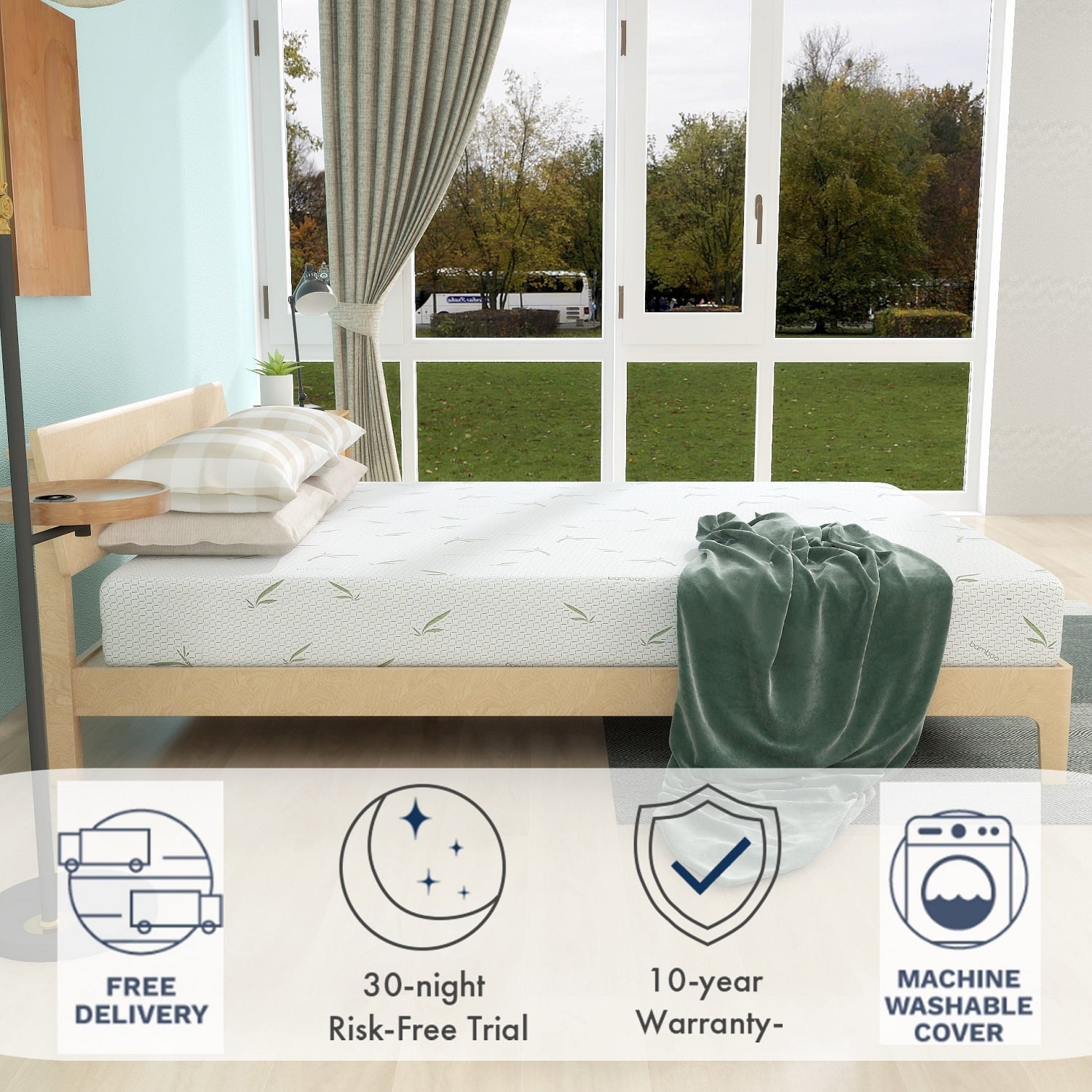 Mattress,Smiaoer 8 inch Memory Foam Mattress Bed in a Box,Medium Firm with Soft Bamboo Cover,Made in USA