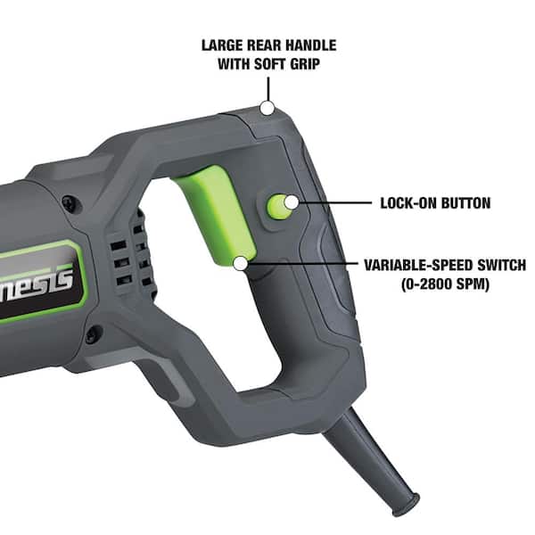 7.5 Amp Variable Speed Reciprocating Saw with Wood/Metal Cutting Blades, Quick Change and Adjustable Pivot Shoe
